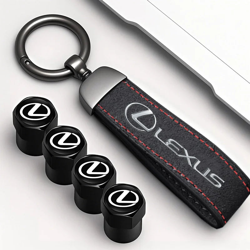 Tire Wheel Valve Caps Cover & Suede Car Key Chain Ring